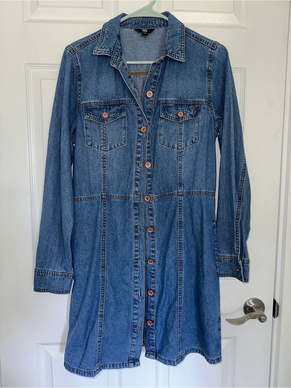 Frye Medium Blue Denim Button-Front Long Sleeve Dress